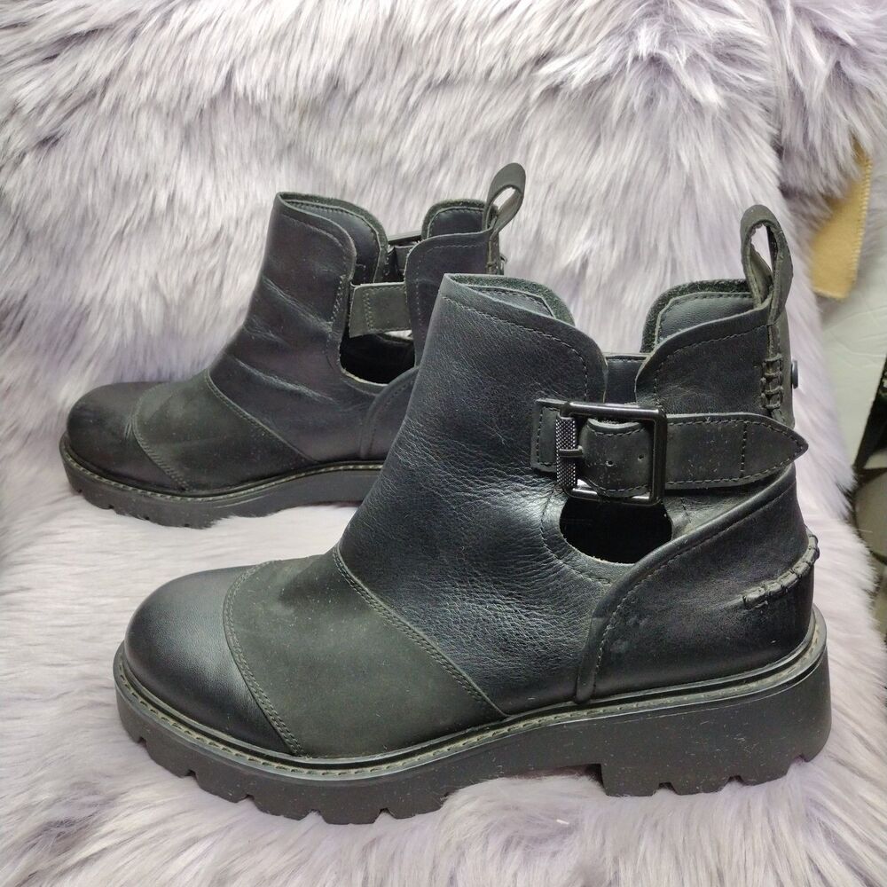 Ugg Moto Stockton Leather Cutout Combat Ankle Boot Women’s Size 9 Black 1103747